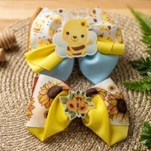 Set of 2 Handmade Children's Hair Bows – Bee and Sunflower Theme.